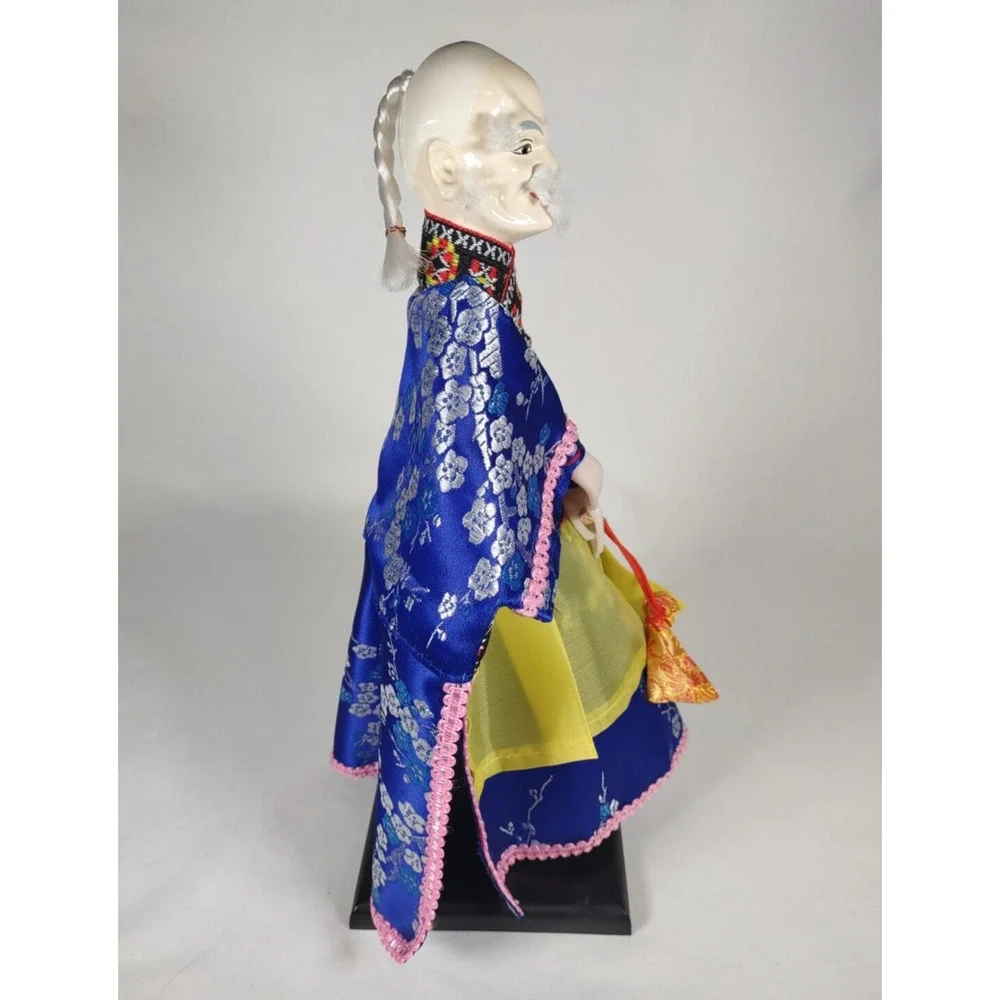 Vintage Hand Glove Puppet Male Figure In Blue With Stand